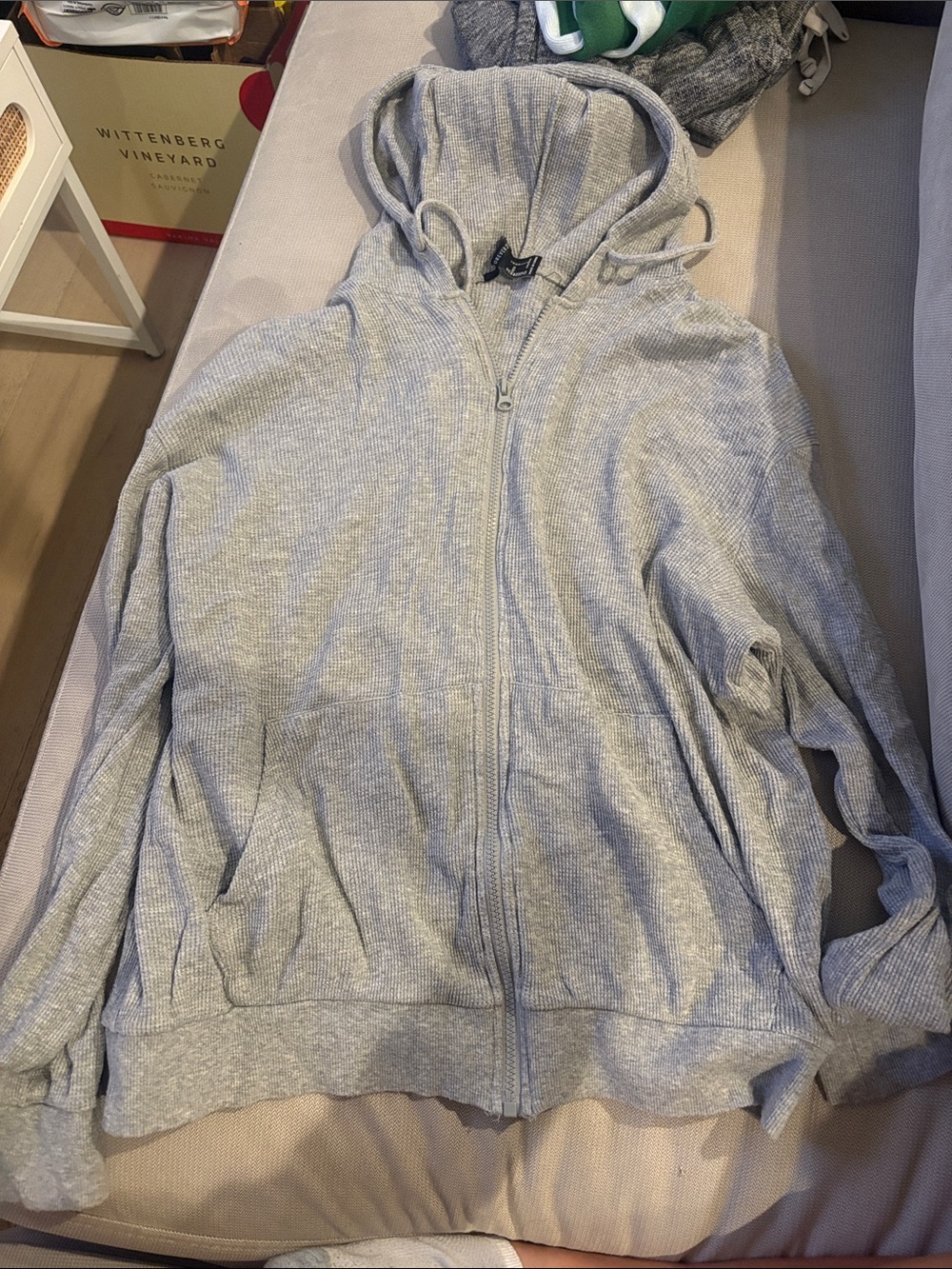 Light Gray Zip-Up Hoodie with Hood